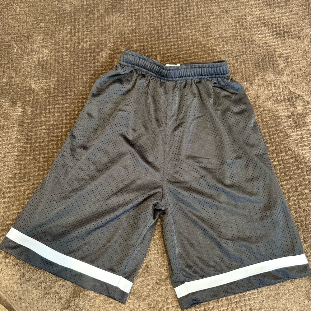 Denny’s Boys Black Mesh Athletic Shorts with White Hem Accent